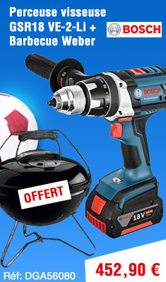 Lot BOSCH perceuse visseuse GSR18 VE-2-Li + 2 batteries 4.0Ah, chargeur + Barbecue Weber - 0615990GY2