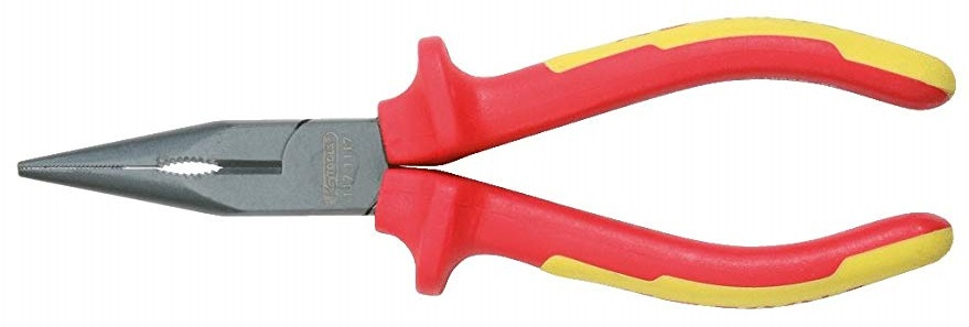 Pince à Bec Demi-ronds Isolée KS Tools 117.1120 - Longueur 150 Mm - Poignées Bi-composants 1000V - Bec Coudé 45°