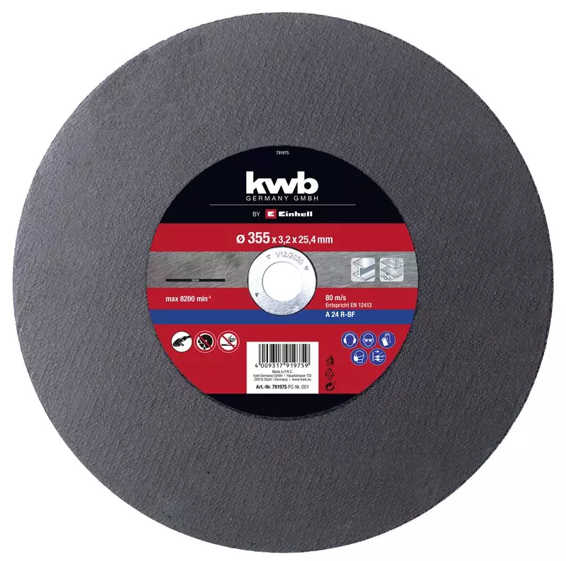 Disque à tronçonner, coupe transversale KWB - 355 x 25,4 x 3,2 mm - EINHELL - 49791975 Disque à tronçonner, coupe transversale KWB - 355 x 25,4 x 3,2 mm - EINHELL - 49791975