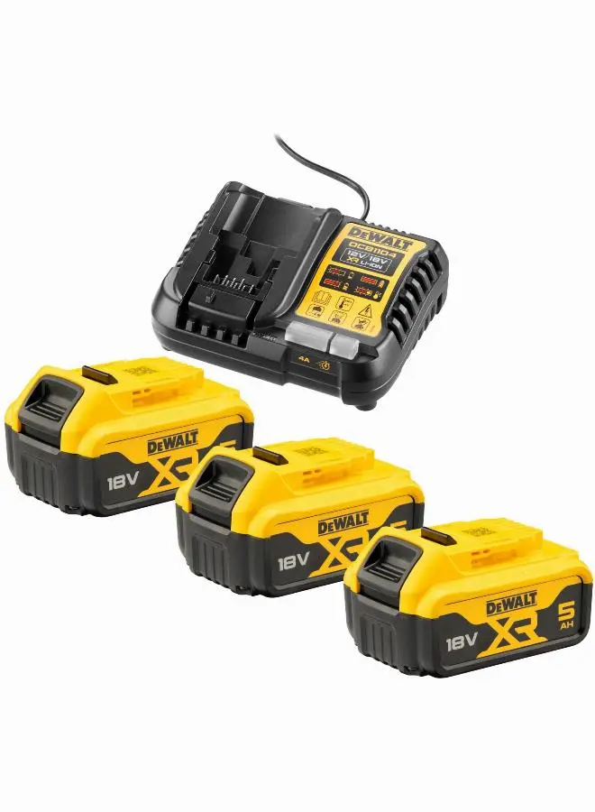 Pack énergie DEWALT XR - 3 batteries 18V 5.0Ah + Chargeur universel 12V/18V - DCB1104P3-QW