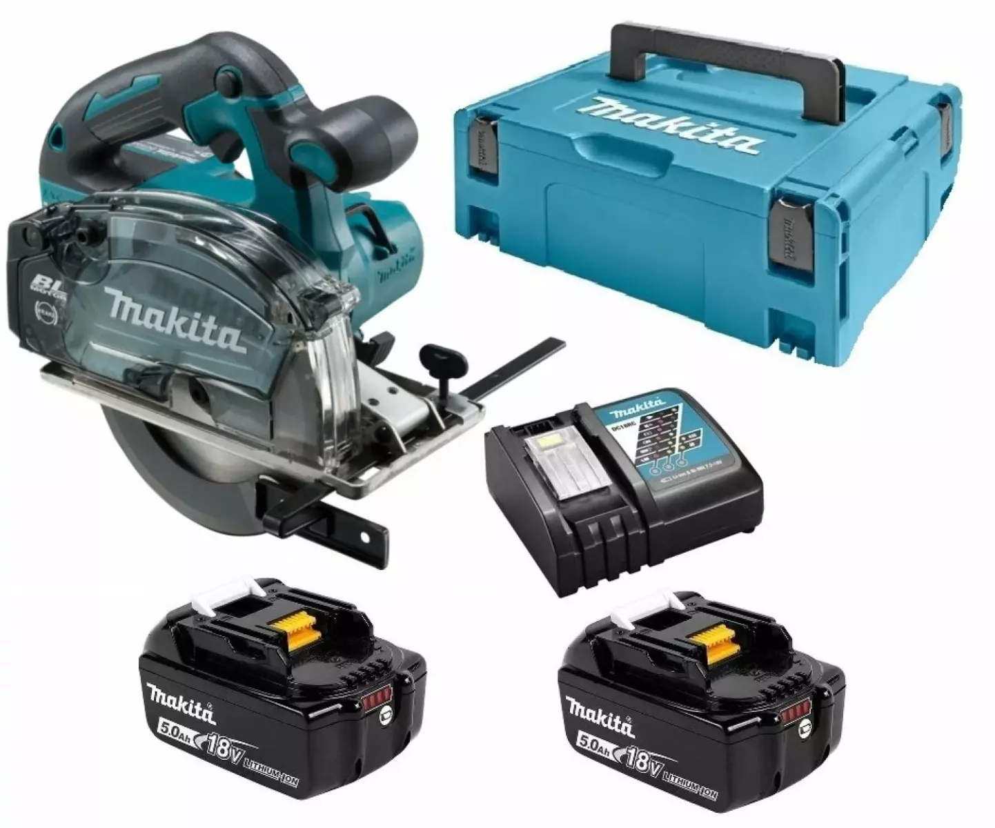 Scie circulaire à métaux 18 V LXT Ø 150 mm MAKITA - avec 2 batteries 18 V 5Ah - chargeur - MakPac- DCS553RTJ Scie circulaire à métaux 18 V LXT Ø 150 mm MAKITA - avec 2 batteries 18 V 5Ah - chargeur - MakPac- DCS553RTJ