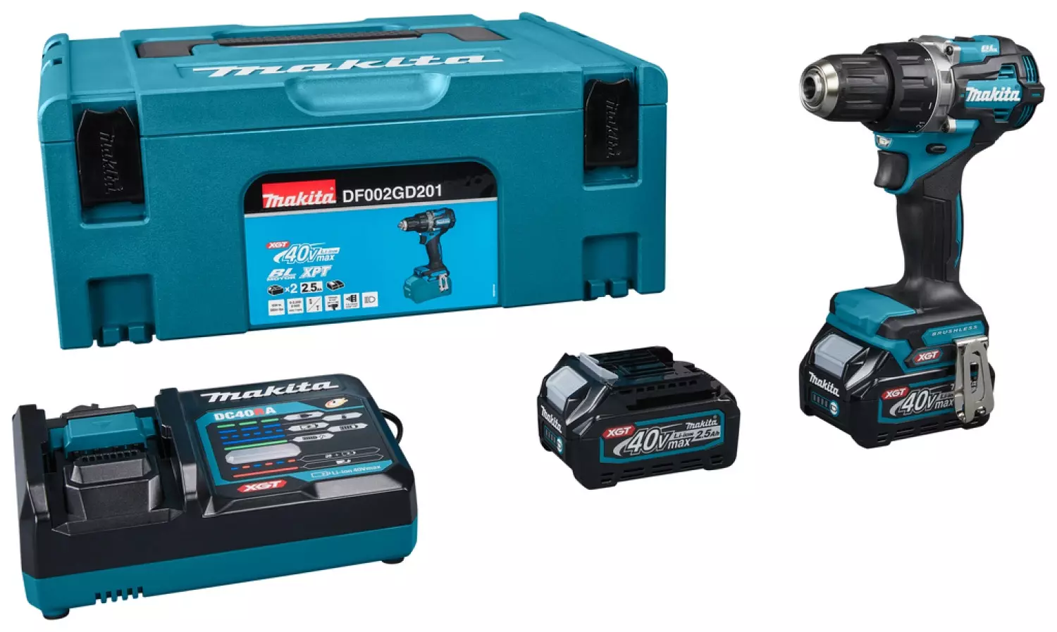 Perceuse visseuse 54Nm 40V max - MAKITA - 2 batteries 40V 2.5Ah - chargeur - MakPac - DF002GD201 Perceuse visseuse 54Nm 40V max - MAKITA - 2 batteries 40V 2.5Ah - chargeur - MakPac - DF002GD201