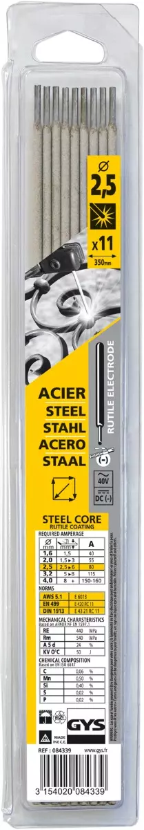 11 Électrodes rutiles E6013 Ø 2,5 - brochable - GYS - 084339
