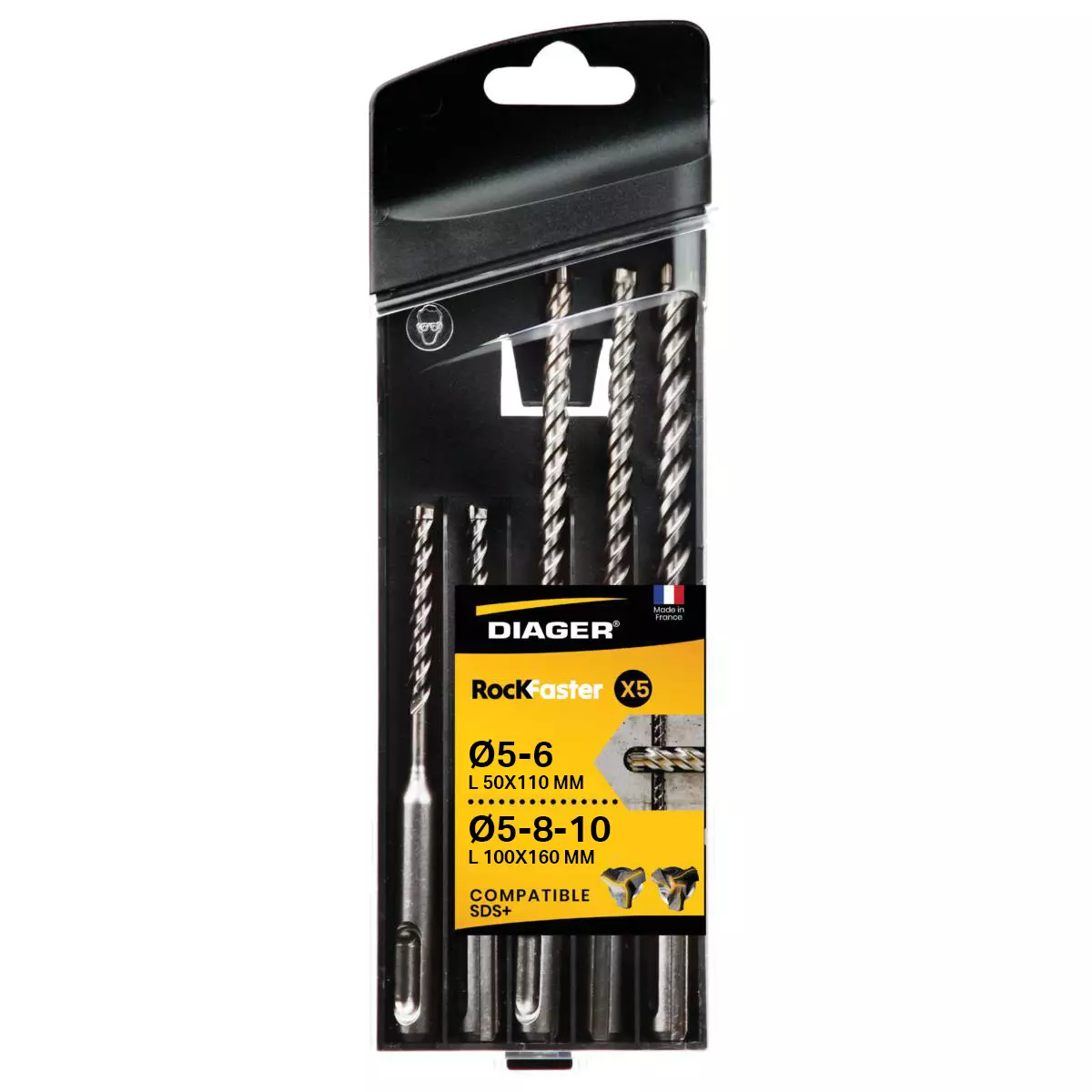 Coffret 5 forets béton SDS Plus Rockfaster - DIAGER - 1004A Coffret 5 forets béton SDS Plus Rockfaster - DIAGER - 1004A
