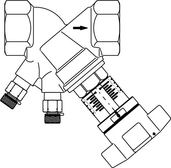 Robinet d'équilibrage OVENTROP Hydrocontrol VTR - PN 25 DN 10 - Filetage femelle des deux côtés avec 2 prises de pression - 1060203