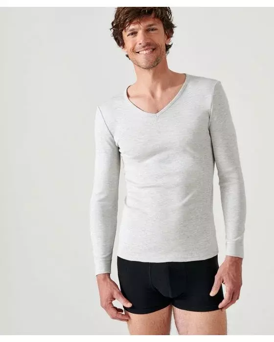 Tee-shirt DAMART Col V - Manches longues - Gris chiné - T.XS - 12302 Tee-shirt DAMART Col V - Manches longues - Gris chiné - T.XS - 12302
