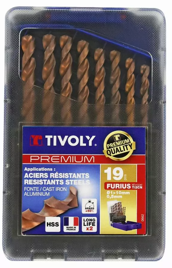 TIVOLY 11454160400 Lot De 10 Forets HSS Furius Revêtu FUSIO, Pour Le
