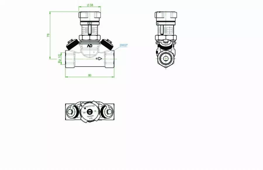 Robinet d'équilibrage OVENTROP Hycocon VTZ - PN 16 DN 15, Rp ½ F, avec prises de pression et robinets de vidange - 1061704