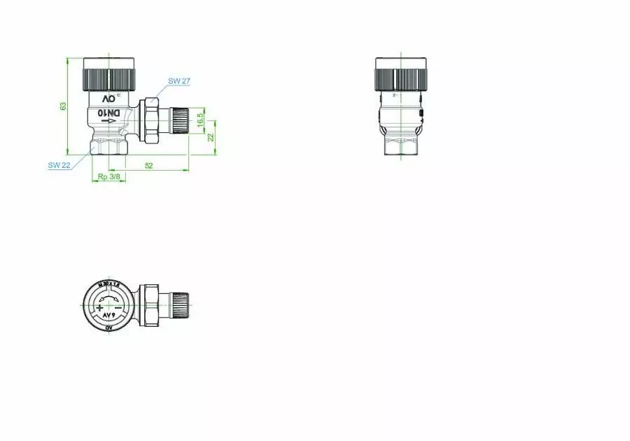 Robinet thermostatique OVENTROP AV 9 ⅜ DN 10, PN 10, modèle équerre - 1183703