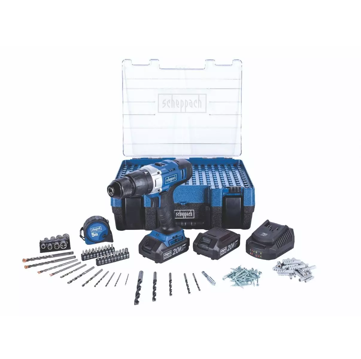 Perceuse à percussion 20V - SCHEPPACH - avec 2 batteries 20 V 2.0Ah - chargeur - Coffret d'accessoires - DTB-20ProS Perceuse à percussion 20V - SCHEPPACH - avec 2 batteries 20 V 2.0Ah - chargeur - Coffret d'accessoires - DTB-20ProS