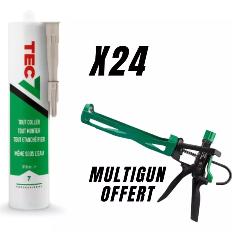 Lot colle-joint TEC7 - 24 cartouche 310ml blanc + Pistolet Multigun Lot colle-joint TEC7 - 24 cartouche 310ml blanc + Pistolet Multigun