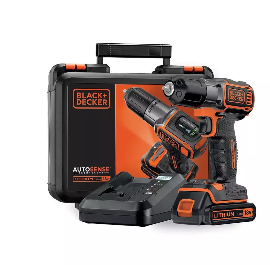 Perceuse sans fil Autosense 16/28 Nm - BLACK+DECKER - avec 1 batterie 18V 1,5Ah - chargeur - coffret - ASD18K-QW Perceuse sans fil Autosense 16/28 Nm - BLACK+DECKER - avec 1 batterie 18V 1,5Ah - chargeur - coffret - ASD18K-QW