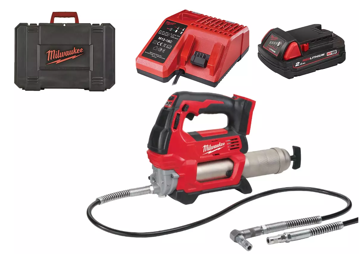 Pompe à graisse MILWAUKEE M18GG-201C 18V - 1 Batterie 18V 2.0Ah, chargeur - coffret - 4933440490 Pompe à graisse MILWAUKEE M18GG-201C 18V - 1 Batterie 18V 2.0Ah, chargeur - coffret - 4933440490
