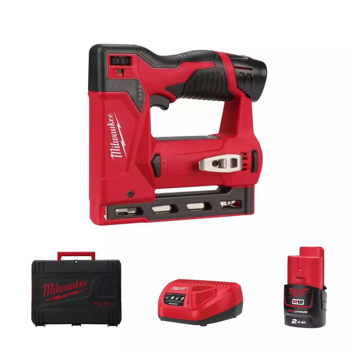 Agrafeuse 12V M12 BST-202X - MILWAUKEE - avec 2 batteries 12V 2.0Ah - chargeur - HD Box - 4933459635