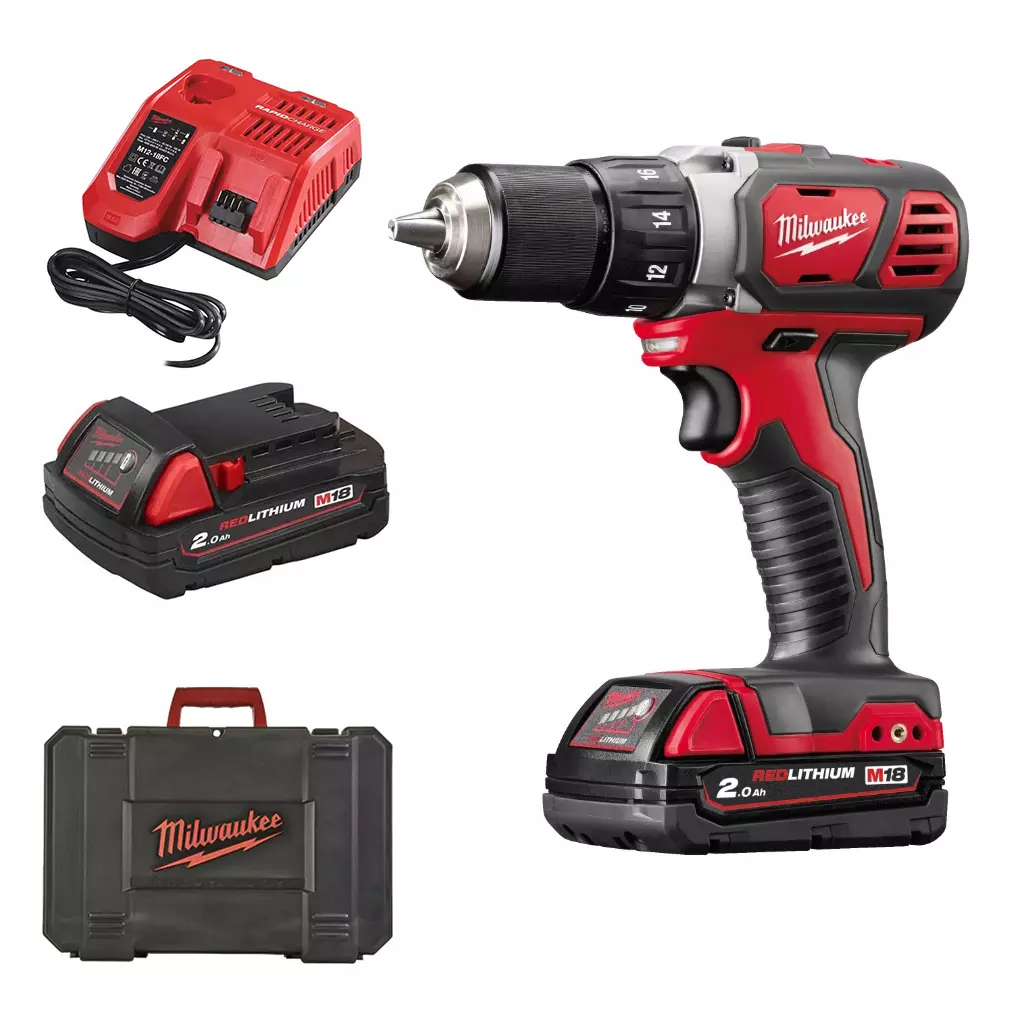 Perceuse visseuse M18 BDD-202C - MILWAUKEE - avec 2 batteries 18V 2.0Ah, chargeur - coffret - 4933443555 Perceuse visseuse M18 BDD-202C - MILWAUKEE - avec 2 batteries 18V 2.0Ah, chargeur - coffret - 4933443555