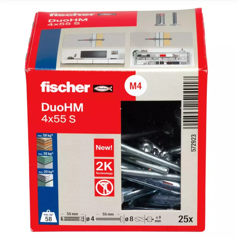 Chevilles métallique pour corps creux DuoHM 4X55 embout TX - FISHER - 572923 Chevilles métallique pour corps creux DuoHM 4X55 embout TX - FISHER - 572923
