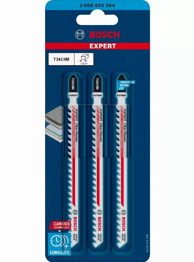 Lame de scie sauteuse Expert Carbure T 341 HM BOSCH 132 mm Spécial Plâtre - 2608900564