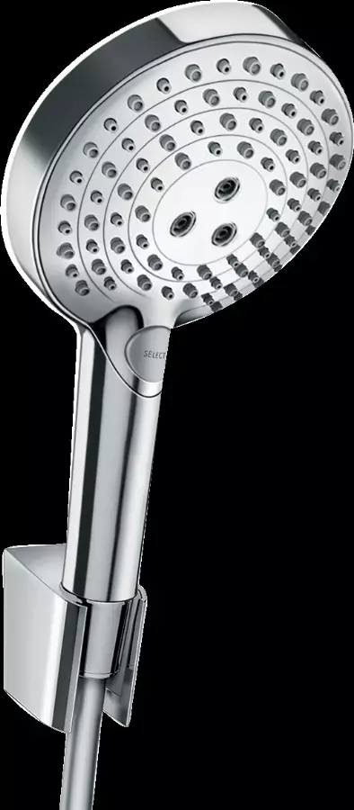 Ensemble support mural et douchette 120 3jet PowderRain avec flexible de douche 160 cm chromé - 27668000