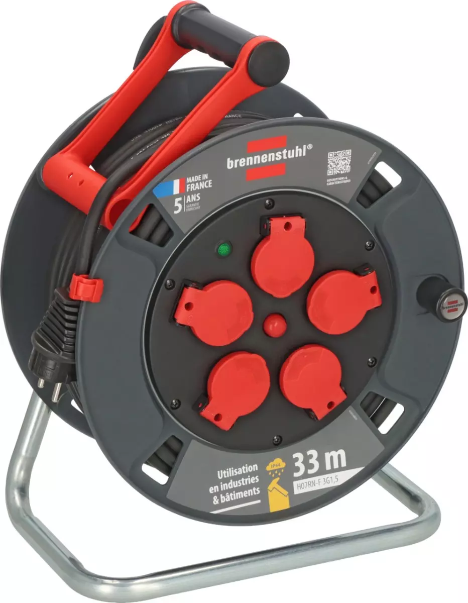 Brennenstuhl - Prolungatore Avvolgicavo Da Cantiere 50m - Standard H05VV-F 3G1,5 - Ideale Per Esterni E Lavori Pesanti