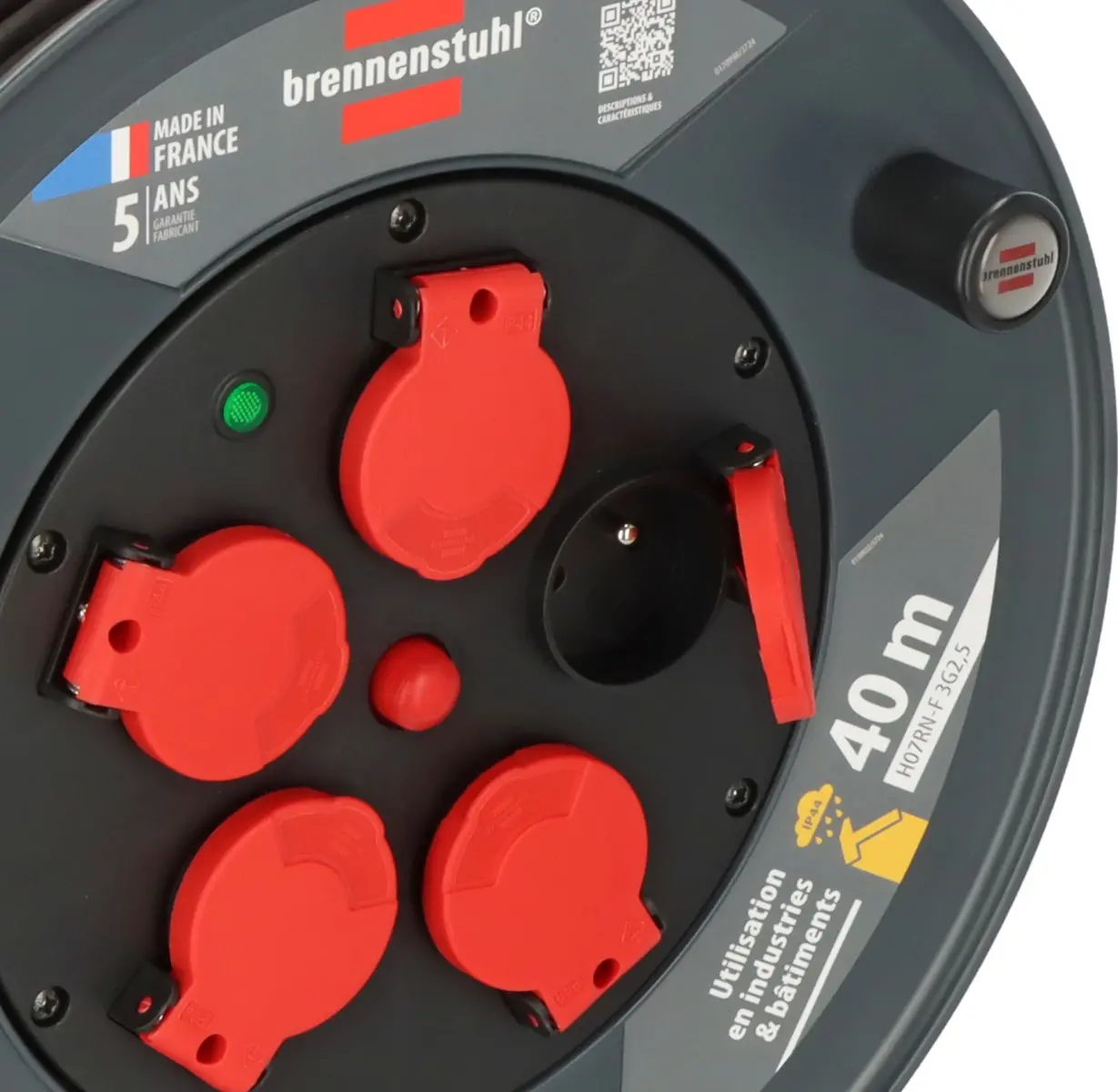 Enrouleur De Câble Chantier Brennenstuhl KA 5110 - 50 M, 5 Prises Sécurité IP44, Câble BQ Rouge Robuste - 8