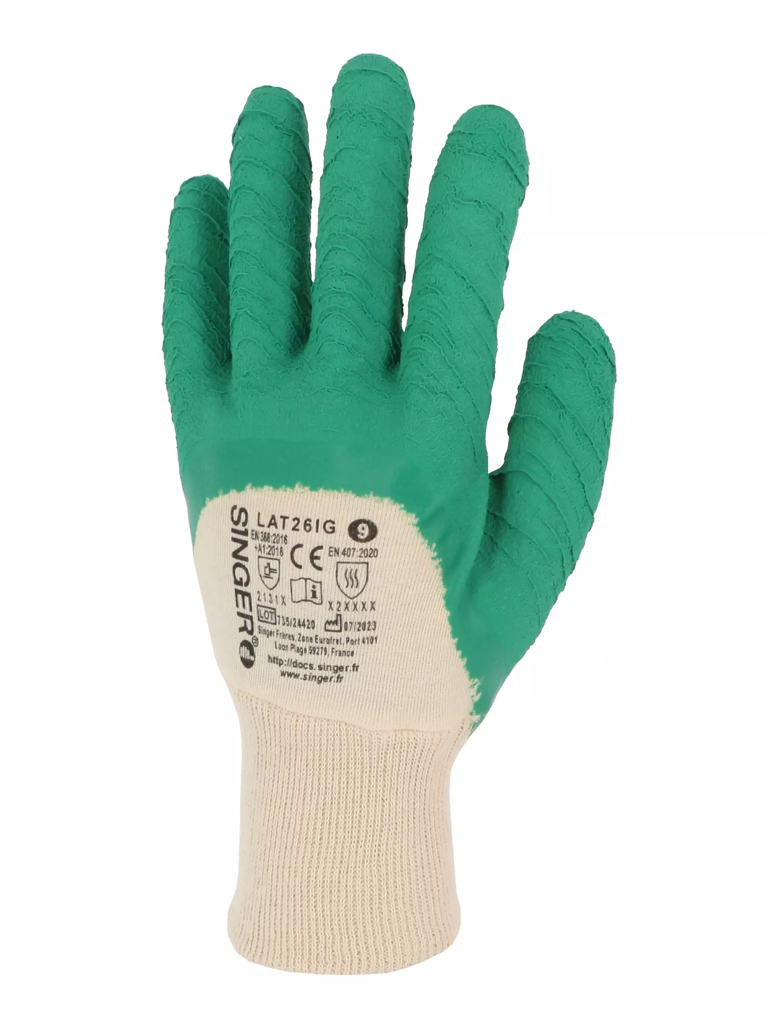 Gants SINGER SAFETY Enduit latex - Tailles 07 - LAT26IG07