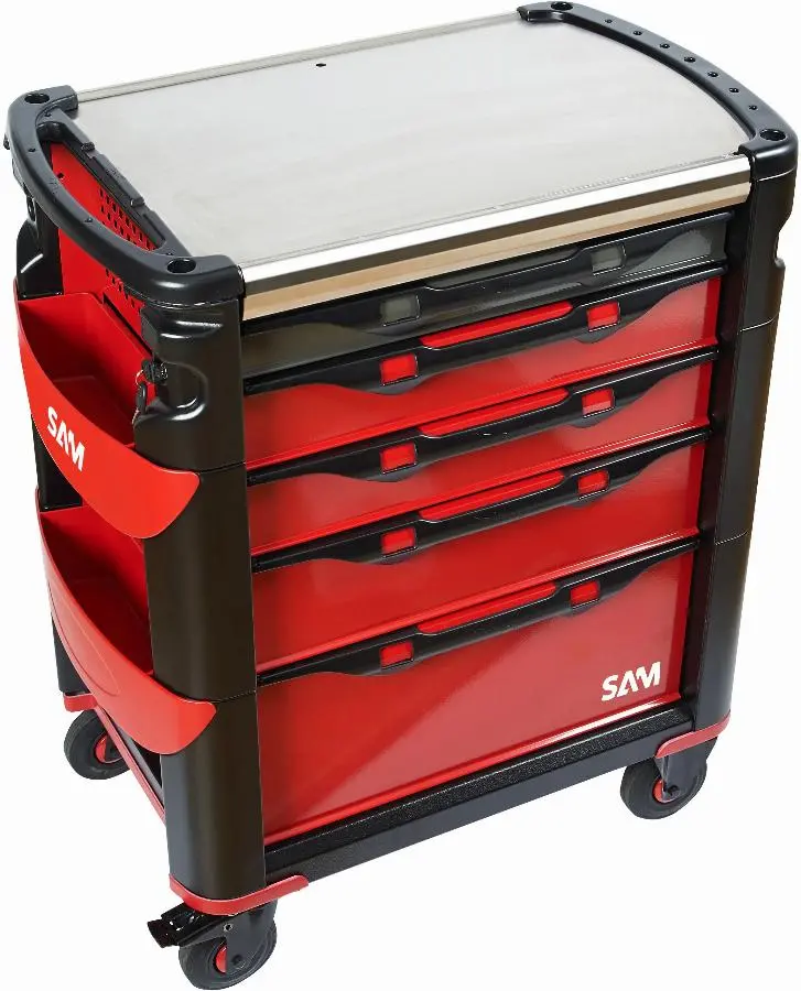 Servante grand volume SAM OUTILLAGE 5 tiroirs Rouge à plateau inox - 415H