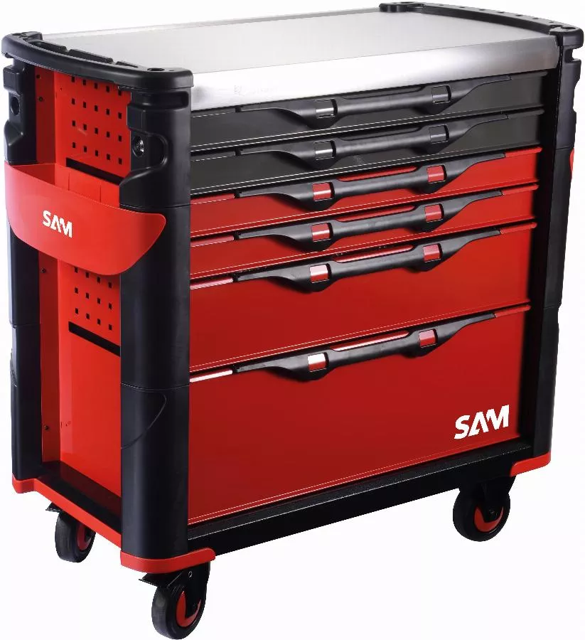 Servante extra large XL 6 tiroirs SAM OUTILLAGE rouge plateau inox - 416-AXL