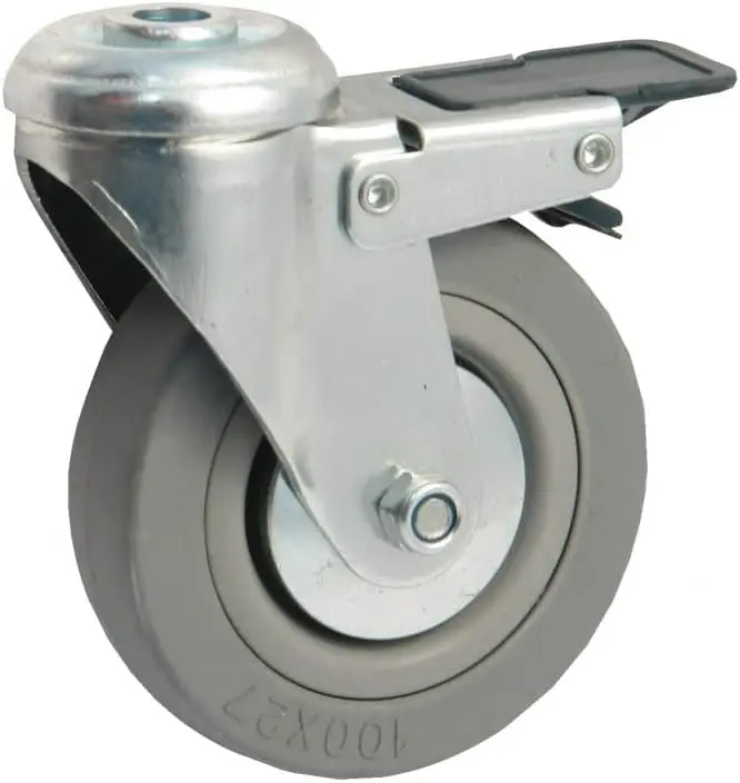 Roulette pivotante à oeil + frein AVL - Roue caoutchouc Ø 100 - Charge 80 kg - 5509100H