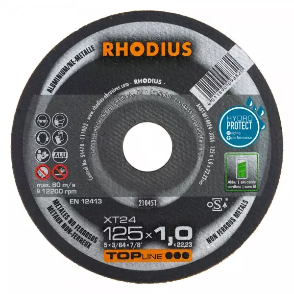 Disque à tronçonner RHODIUS XT24 - Ø125 mm x 1.0 x 22.23 mm - Métaux non ferreux - 210451