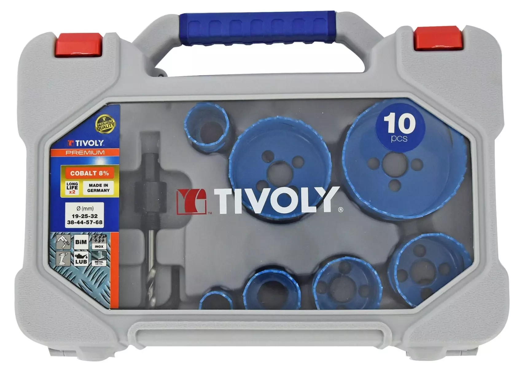 Mallette de 10 pièces TIVOLY 7 scies cloches bi-métal cobalt 8% Ø 119 à 68mm + 2 pilotes + 1 clé Allen - XT505270002 Mallette de 10 pièces TIVOLY 7 scies cloches bi-métal cobalt 8% Ø 119 à 68mm + 2 pilotes + 1 clé Allen - XT505270002