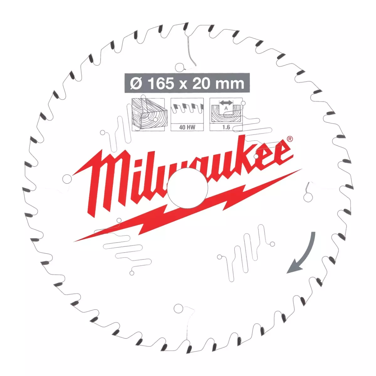Lame de scie circulaire pour bois - 165 x 20 x 1.6 x 40 Dents - MILWAUKEE - 4932471932