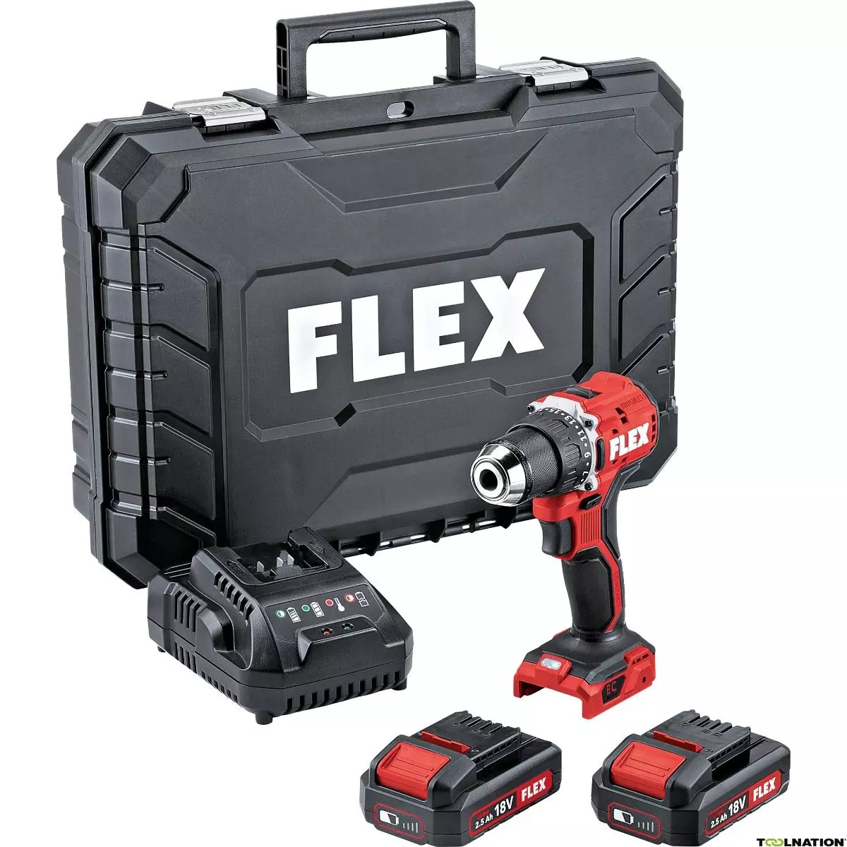 Perceuse-visseuse sans fil compacte à 2 vitesses - 18V - FLEX - Set coffret + 2 batterie 2.5Ah + 1 Chargeur - 519049