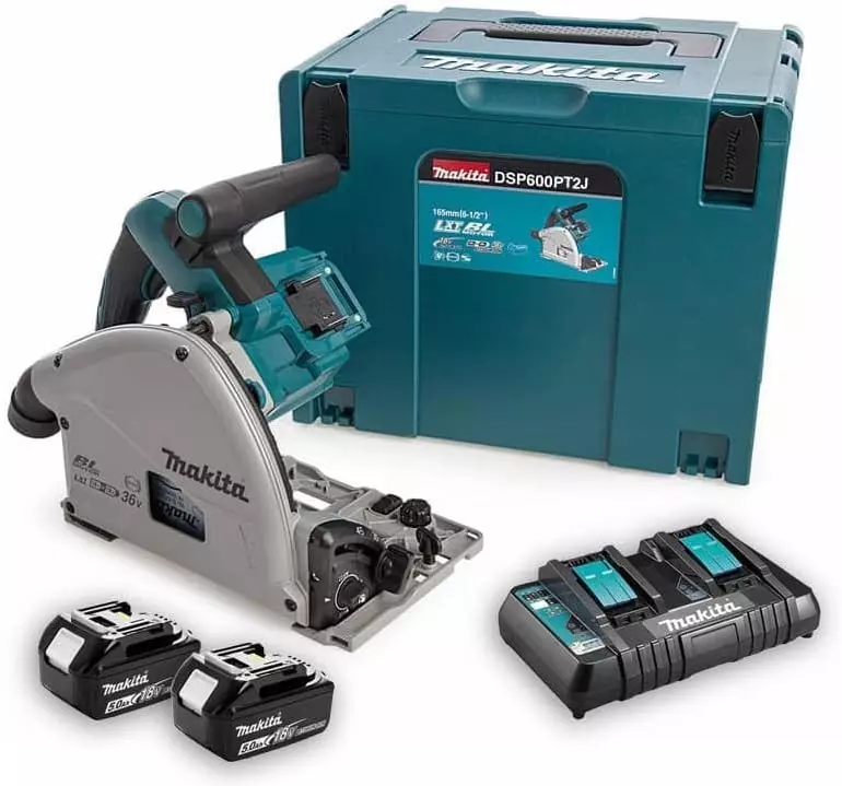Scie plongeante 36V LXT (2x18V) 165 mm - MAKITA - avec 2 batteries 18V 5.0Ah, chargeur double, MakPac - DSP600PT2J Scie plongeante 36V LXT (2x18V) 165 mm - MAKITA - avec 2 batteries 18V 5.0Ah, chargeur double, MakPac - DSP600PT2J