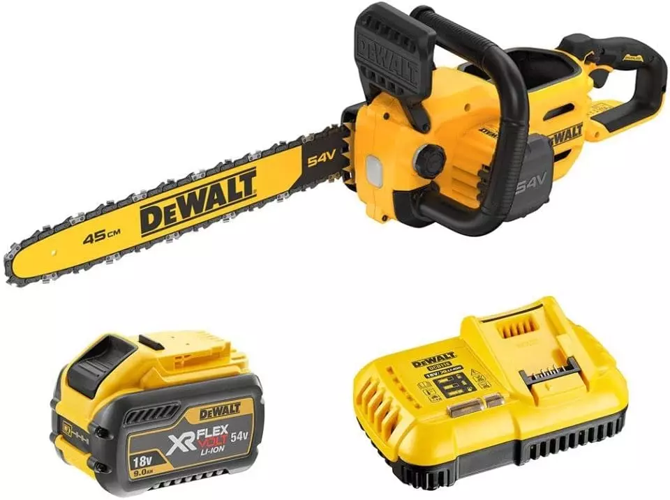 Tronçonneuse à chaîne sans fil 54 volts 45cm - DEWALT - avec 1 batterie 54V 3.0Ah - chargeur - DCMCS574X1-QW Tronçonneuse à chaîne sans fil 54 volts 45cm - DEWALT - avec 1 batterie 54V 3.0Ah - chargeur - DCMCS574X1-QW