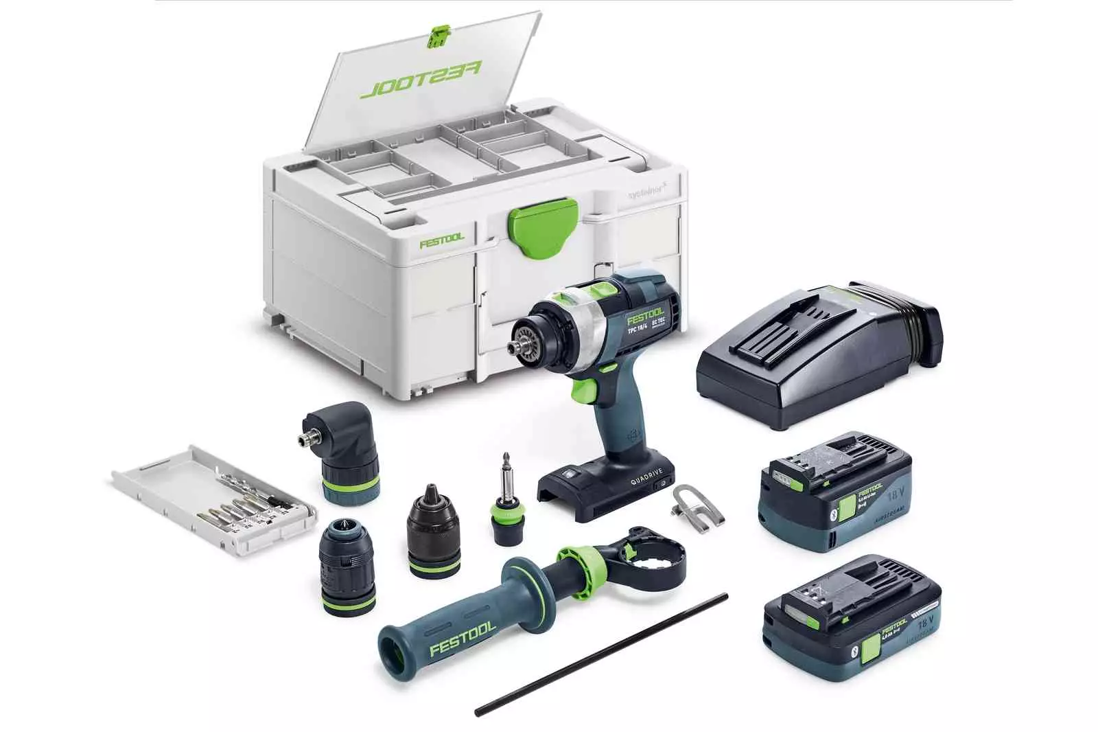 Perceuse-visseuse à percussion sans fil QUADRIVE TPC 18/4 5,0/4,0 I-Set/XL - FESTOOL - avec une batterie 18V 5.0Ah et une 18V 4.0Ah - chargeur - accessoires  - Systainer - 577622