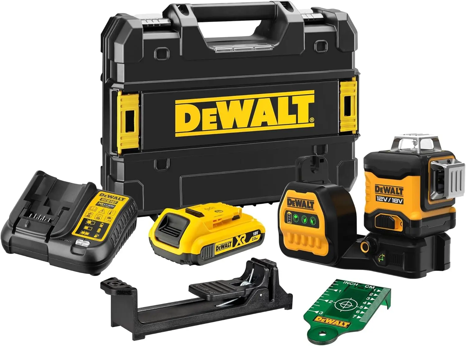 DeWALT Accessoires - Laser croix verte sans fil 12/18V, 1 batterie 2,0 Ah XR, chargeur DCE089D1G18
