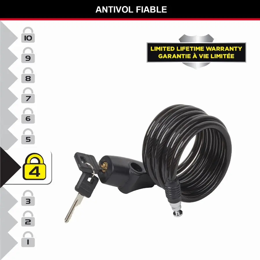 Antivol câble 1.80m noir - MASTER LOCK