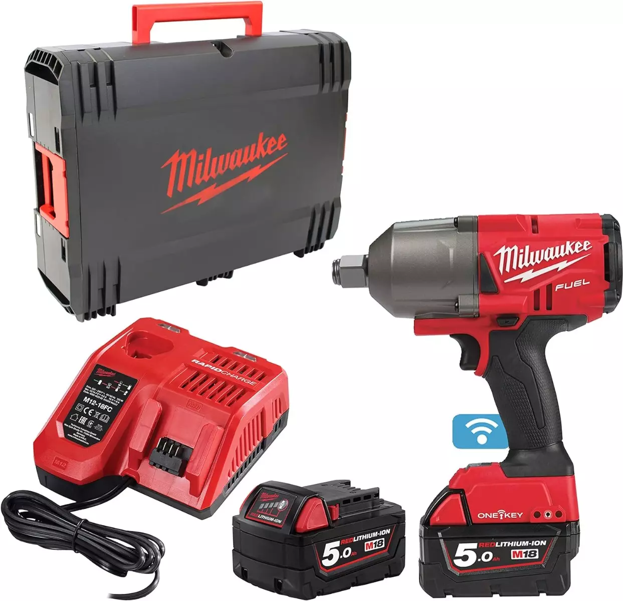 Boulonneuse à choc M18 ONEFHIWF34-502X - MILWAUKEE - avec 2 batteries 18v 5.0Ah - chargeur - HD BOX - 4933459730