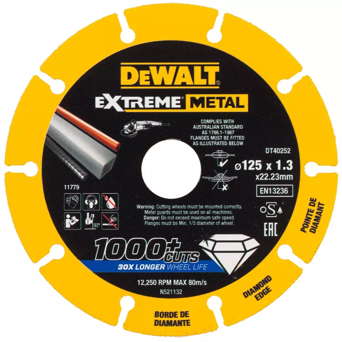 Disque extrême métal DEWALT 125 x 22.23 x 1.3 mm - DT40252-QZ Disque extrême métal DEWALT 125 x 22.23 x 1.3 mm - DT40252-QZ