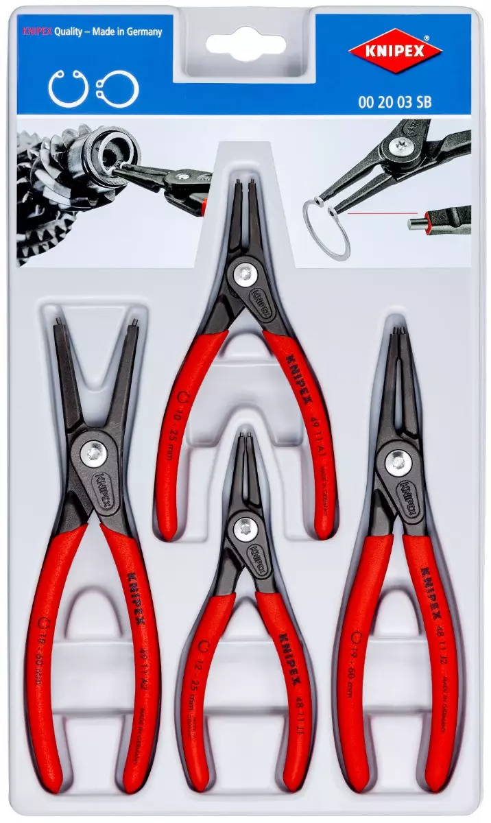 Jeu de 4 pinces de précision pour circlips - KNIPEX - 002003SB Jeu de 4 pinces de précision pour circlips - KNIPEX - 002003SB