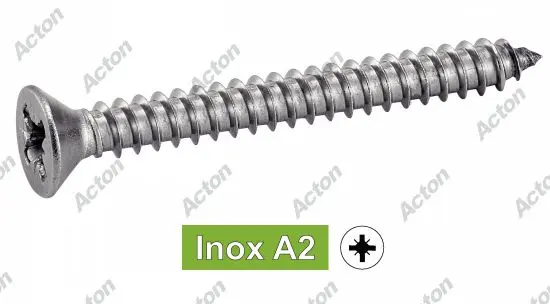 Boîte 200 vis tôle inox A2 PZ Tête fraisée - ACTON - 6240
