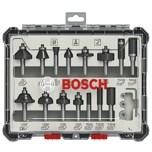 Coffret de 15 fraises mixtes à queue de 6 mm BOSCH - 2607017471