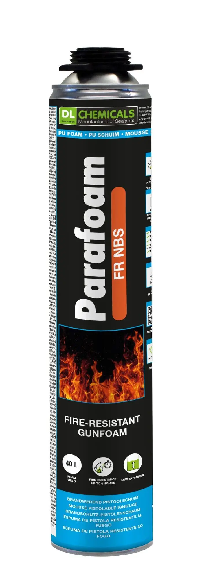 Mousse PU pistolable Parafoam FR NBS coupe feu DL CHEMICALS - 750ml - 0900026N000049
