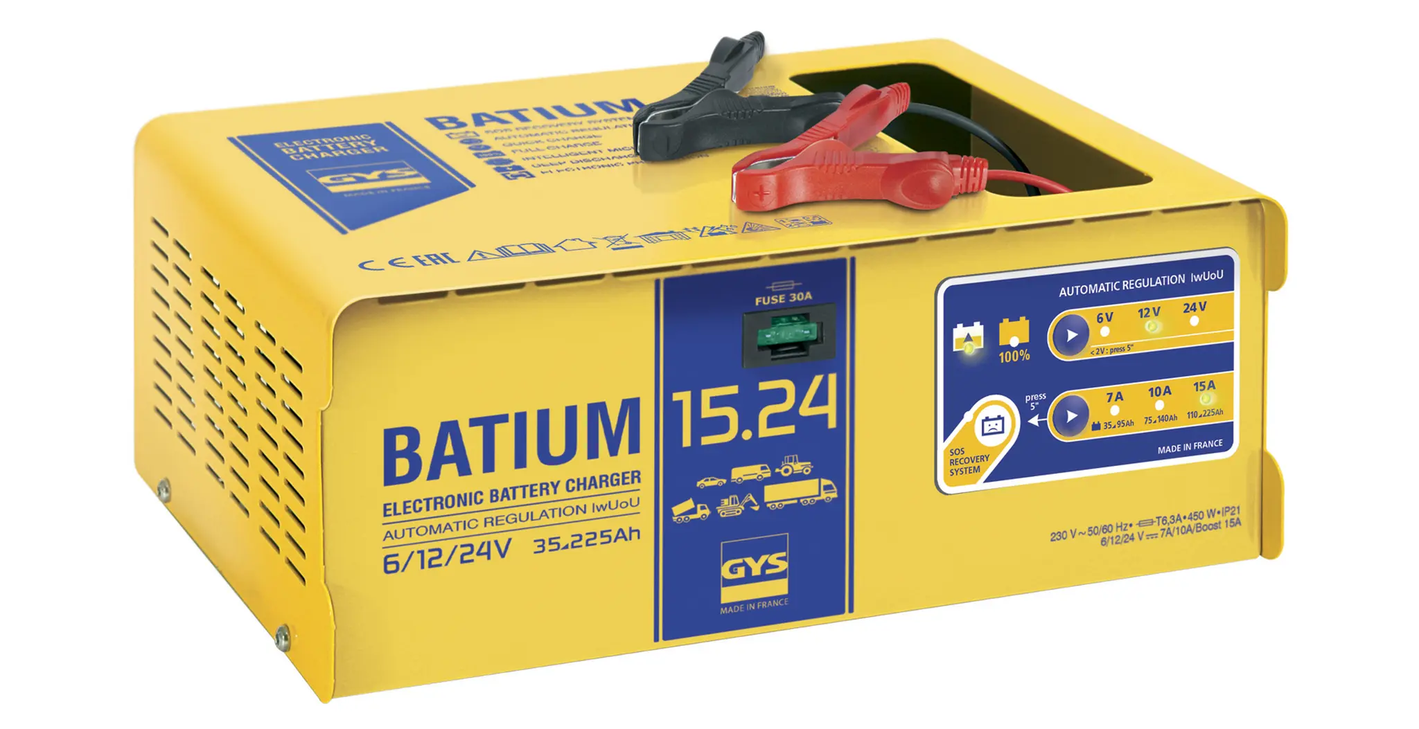 Chargeur automatique pour tous types de batteries Plomb (gel, liquide, AGM, VRLA) 6/12/24 V. - GYS - 024526