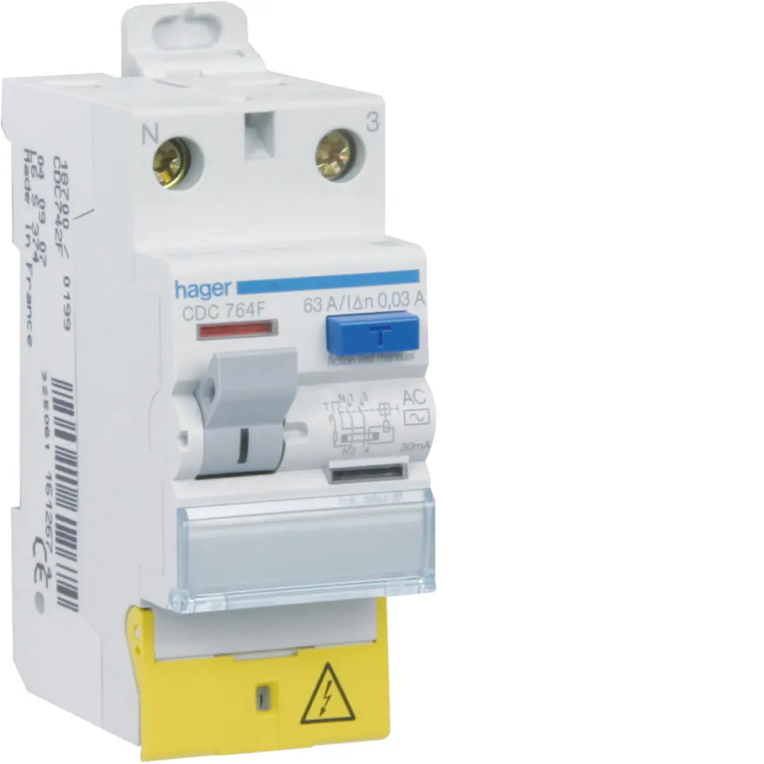 Interrupteur différentiel 2 poles 63 A 30 mA Type AC à Borne décalée