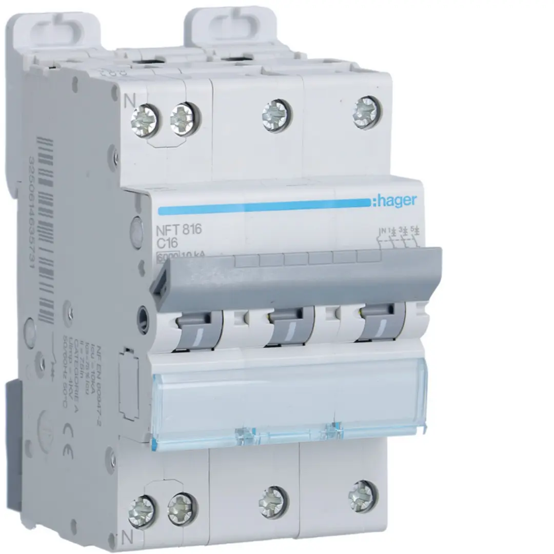 Disjoncteur 16A 3P+N 6-10kA Courbe C 3module