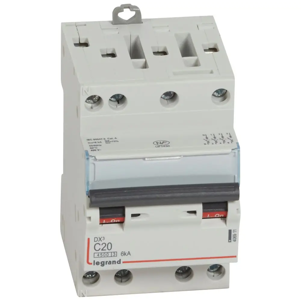 Disjoncteur DX³4500 6kA bornes à vis 4P 400V~ 20A courbe C - 3 modules