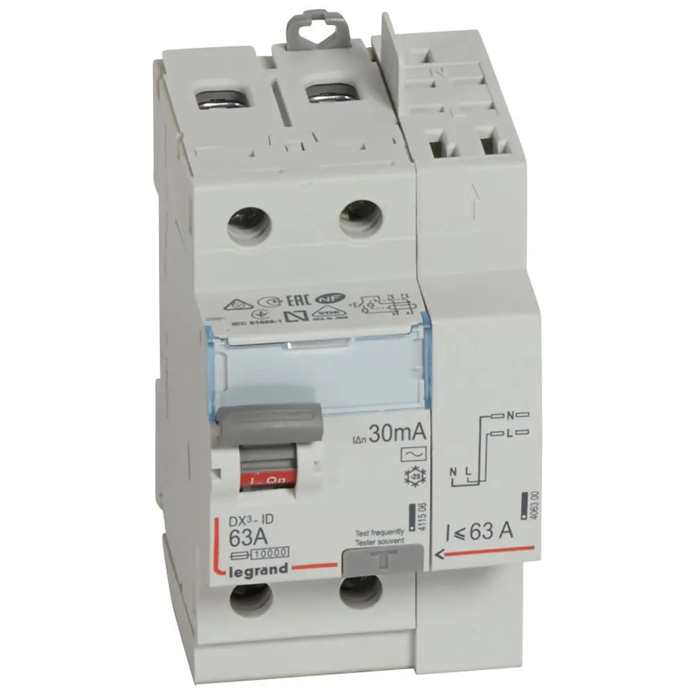 Interrupteur différentiel DX³-ID haut vis/haut auto 2P 230V~ 63A AC 30mA - 3 mod