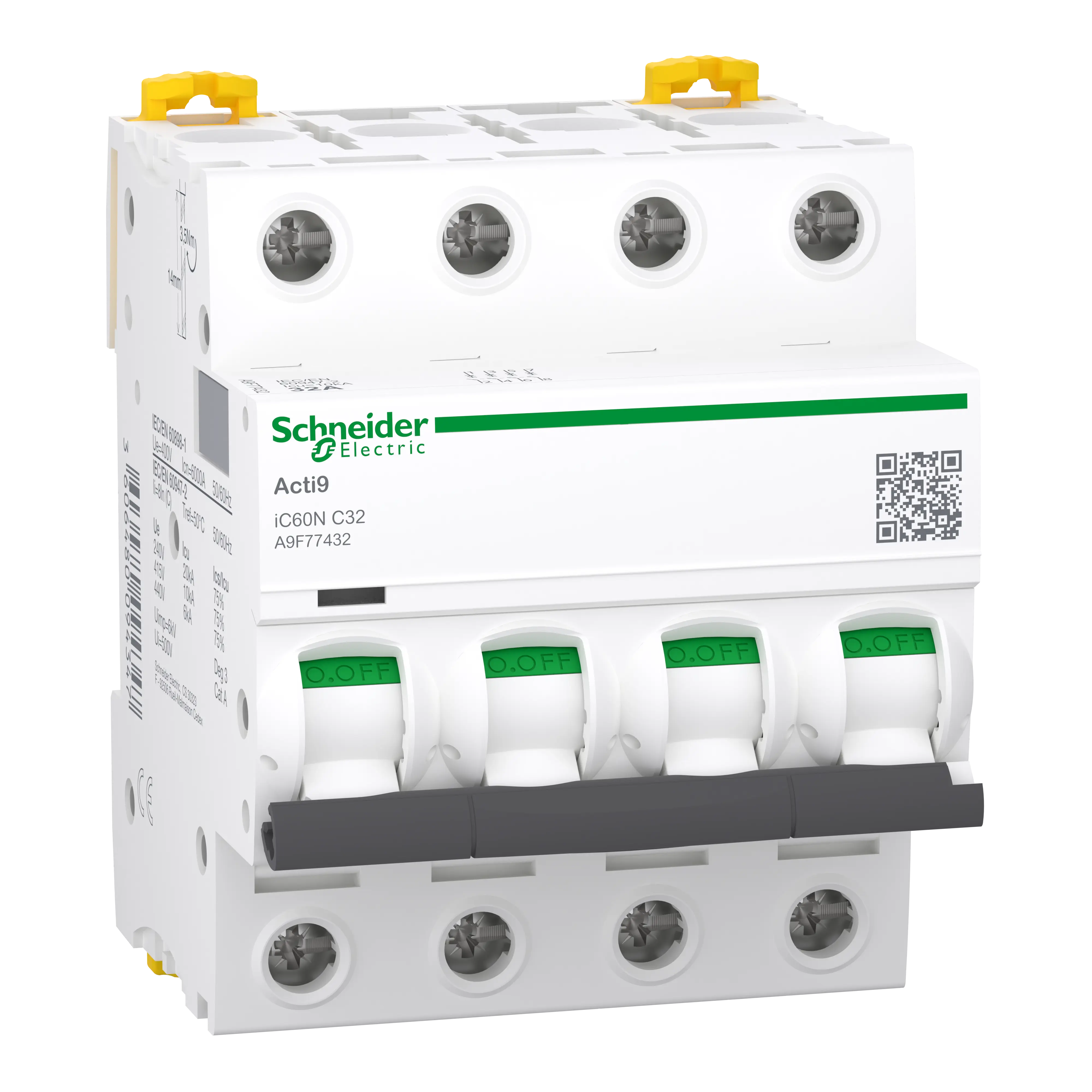 Acti9 iC60N - Disjoncteur - 4P - 32A - Courbe C - 400Vca - 6000A/10kA - SCHNEIDER ELECTRIC - A9F77432