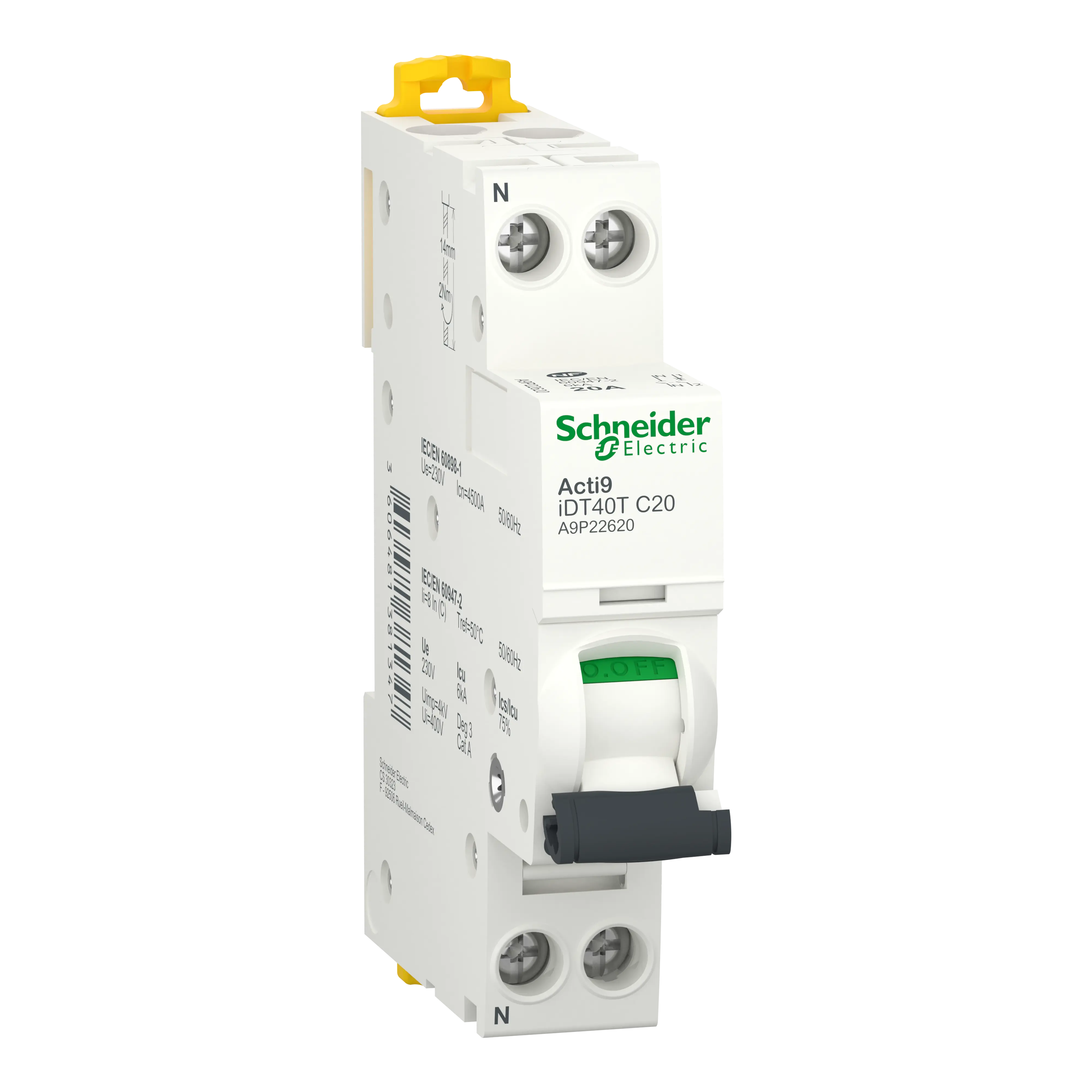 Interruttore Schneider Electric Acti9 IDT40T - 1P+N 32A Curva C Interruttore Schneider Electric Acti9 IDT40T - 1P+N 32A Curva C
